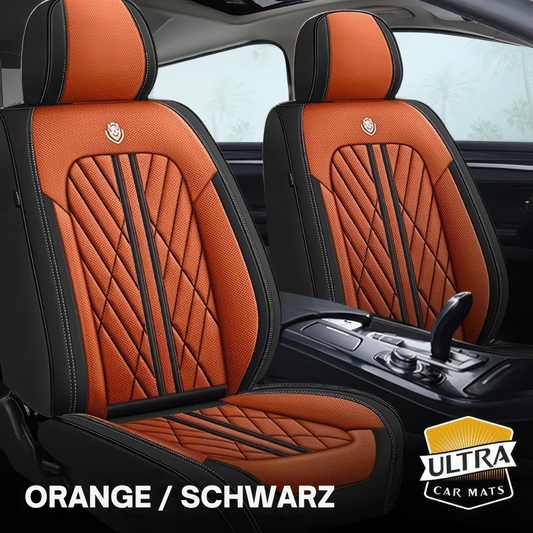 Premium Autositzbezug aus Leder - Orange/Schwarz