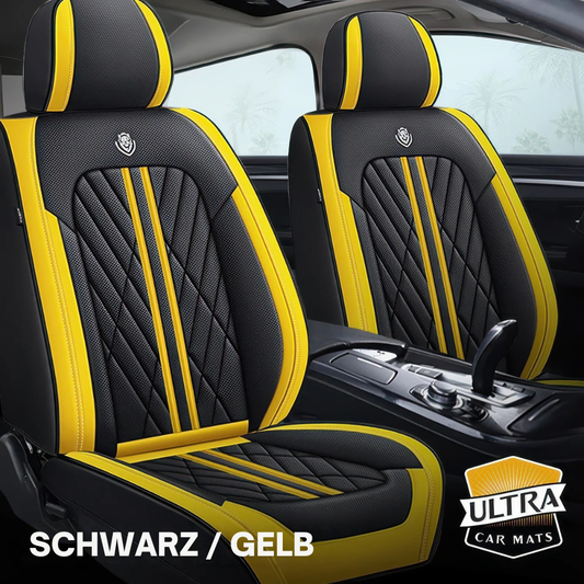 Premium Autositzbezug aus Leder - Schwarz/Gelb