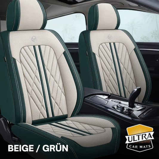 Premium Autositzbezug aus Leder - Beige/Grün
