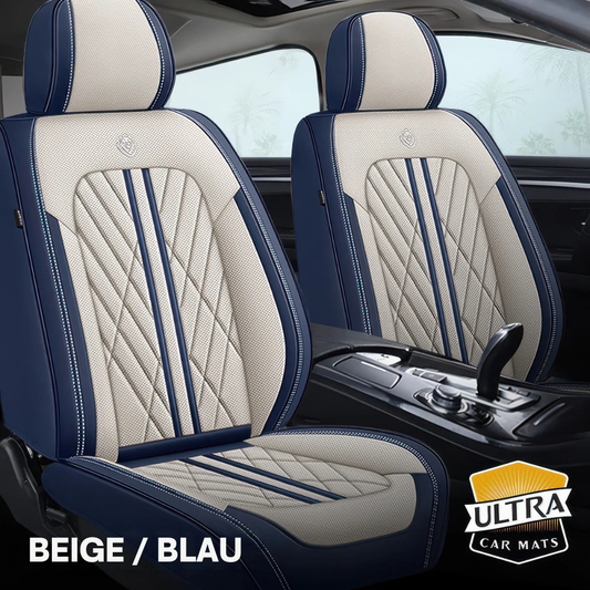 Premium Autositzbezug aus Leder - Beige/Blau