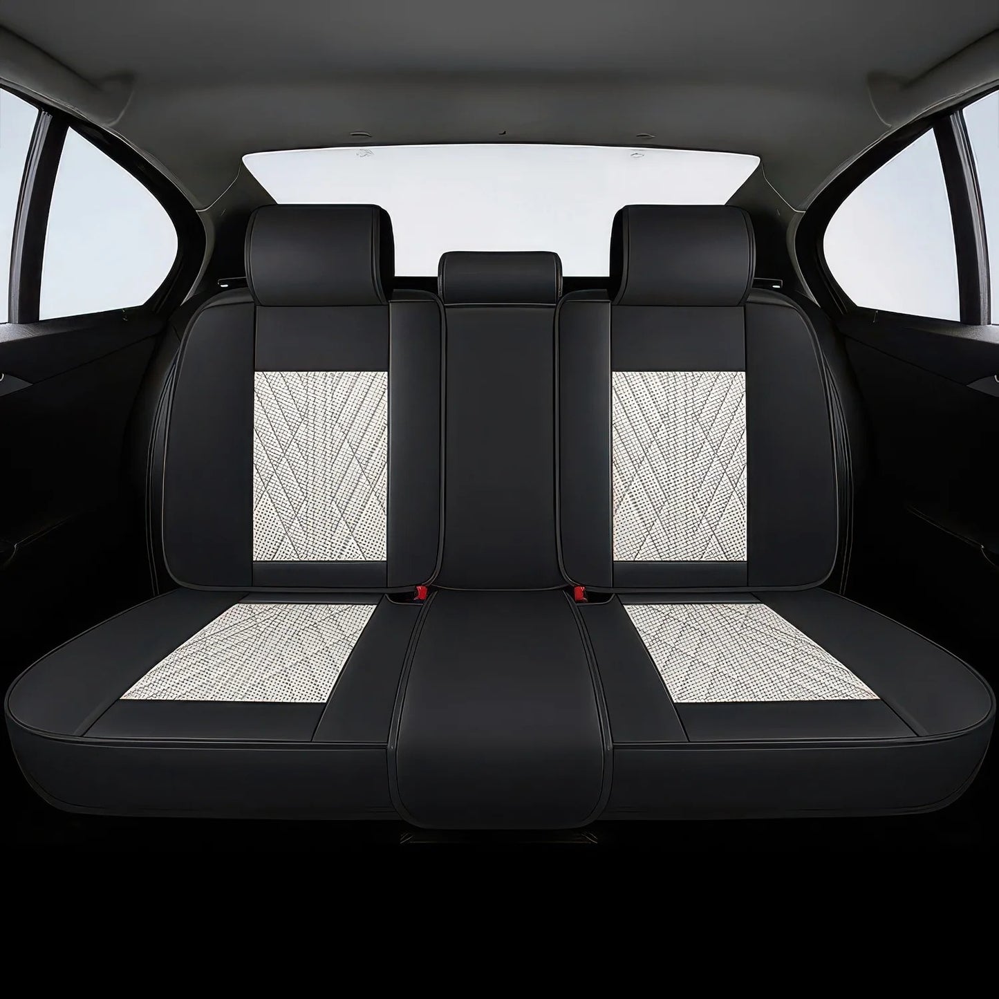 Premium Autositzbezug aus Leder - Beige/Schwarz