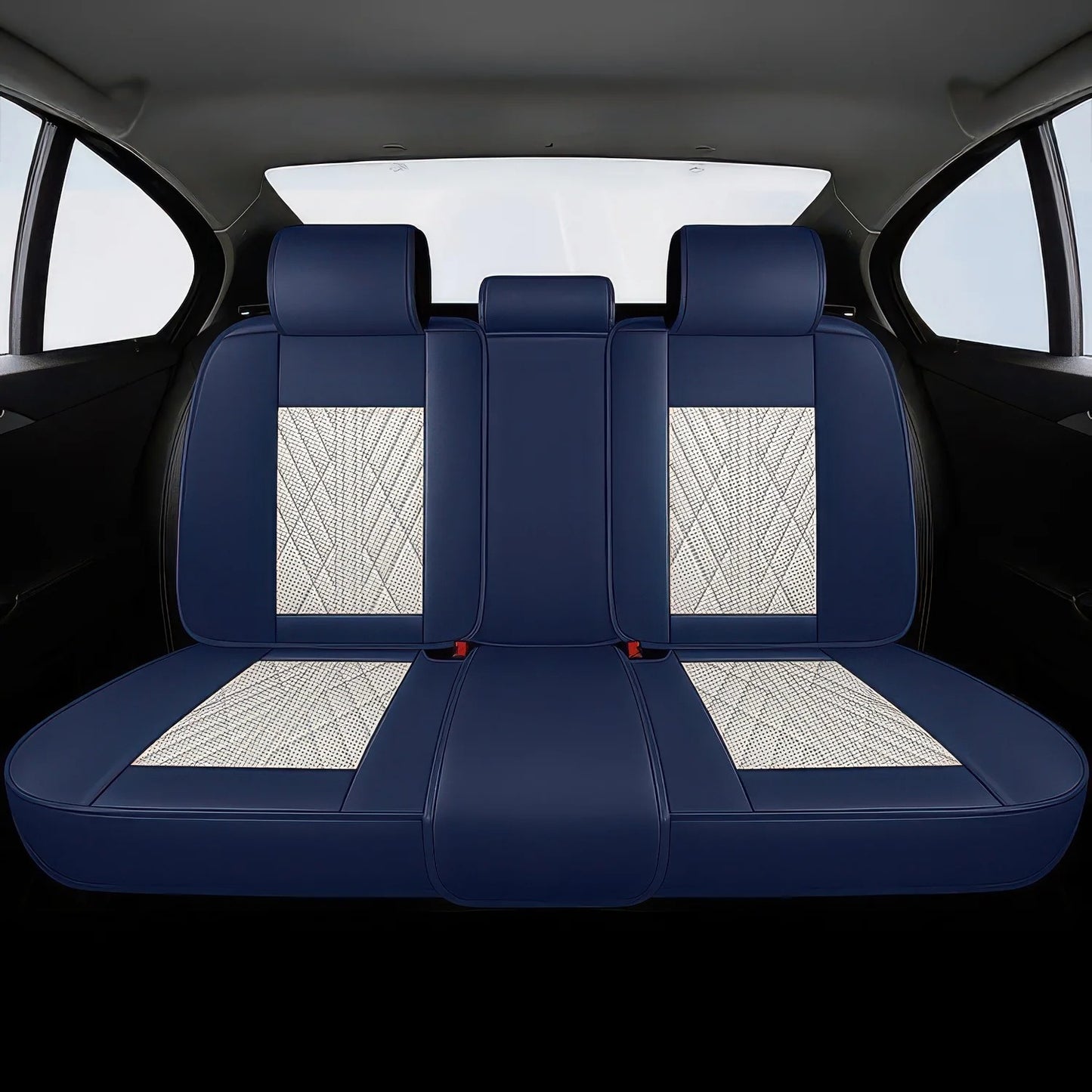 Premium Autositzbezug aus Leder - Beige/Blau