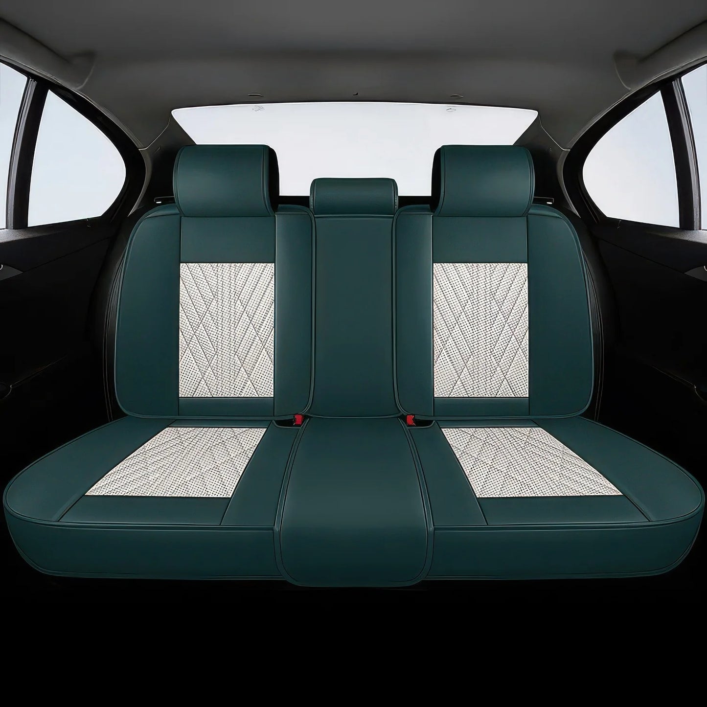Premium Autositzbezug aus Leder - Beige/Grün