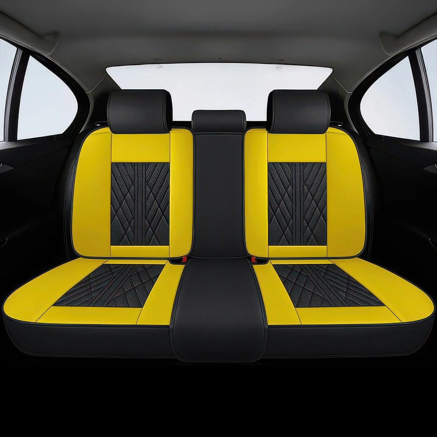 Premium Autositzbezug aus Leder - Schwarz/Gelb