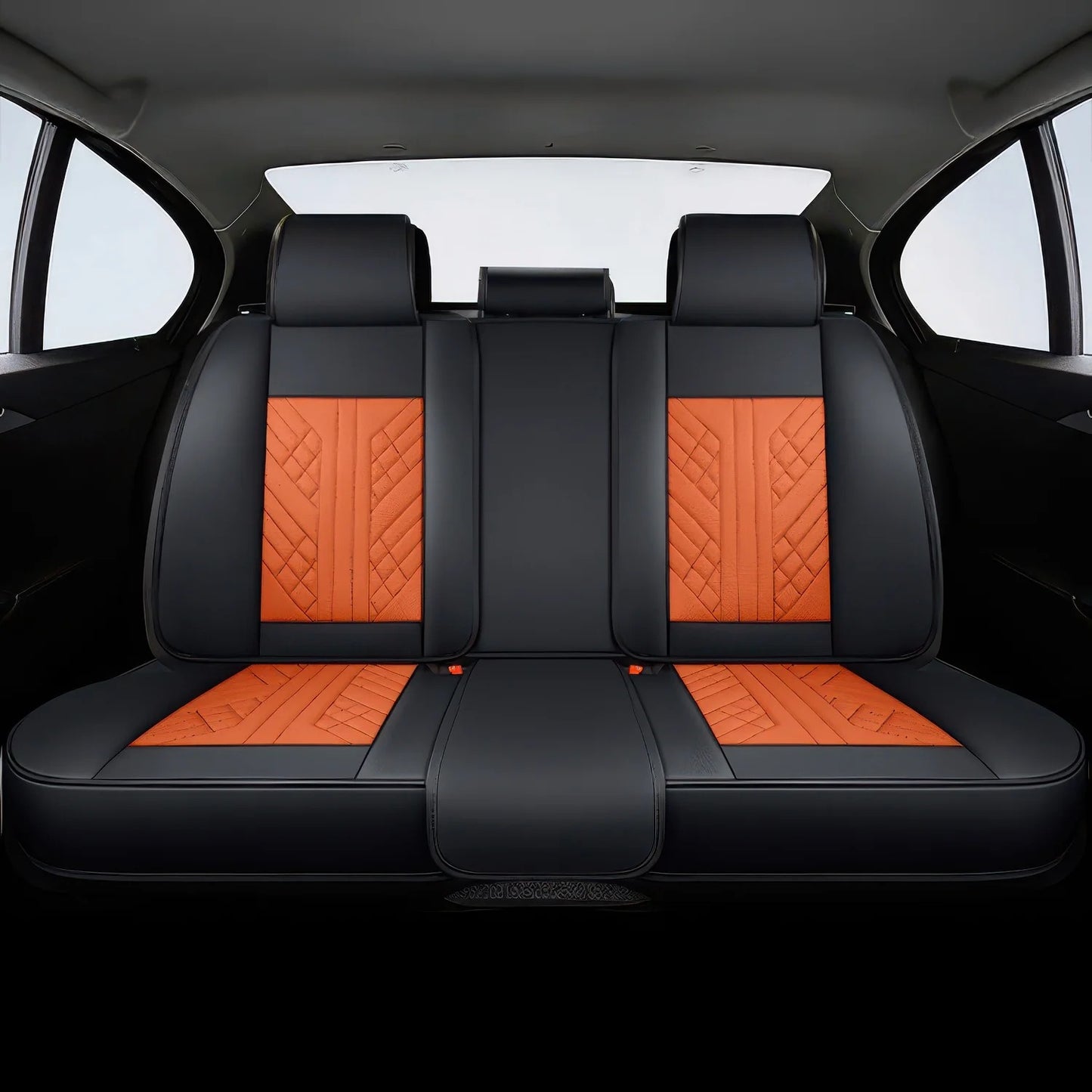 Premium Autositzbezug aus Leder - Orange/Schwarz