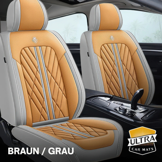 Premium Autositzbezug aus Leder - Braun/Grau